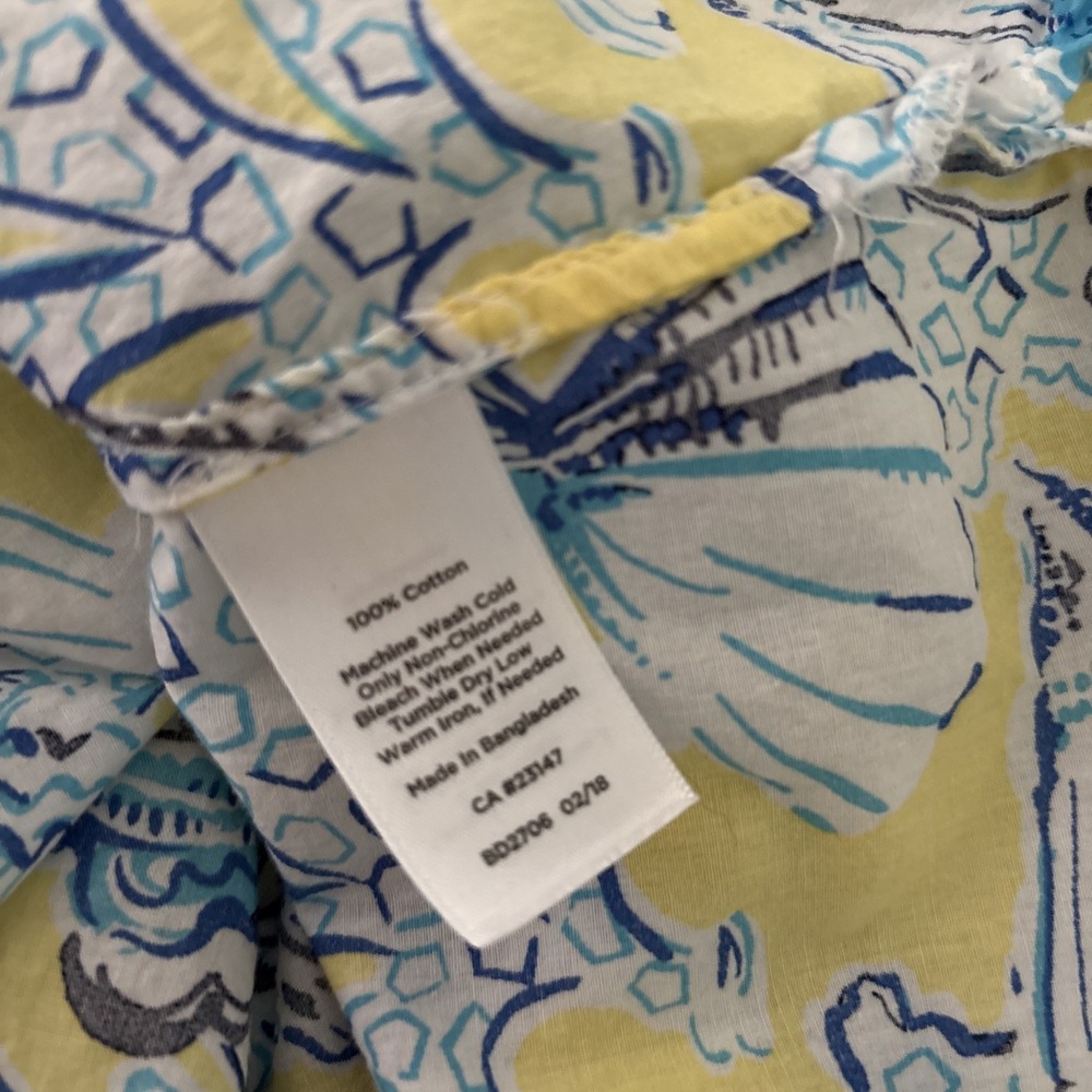 Talbots Seashell Print Top Womens Plus 1X Yellow Blue Lace Up Neck Coastal - Picture 11 of 11